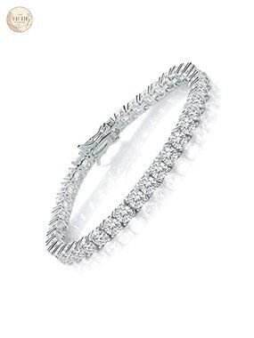 Sterling Silver Tennis Bracelet 5mm Cubic Zirconia White Gold Plated 8.5 Inch